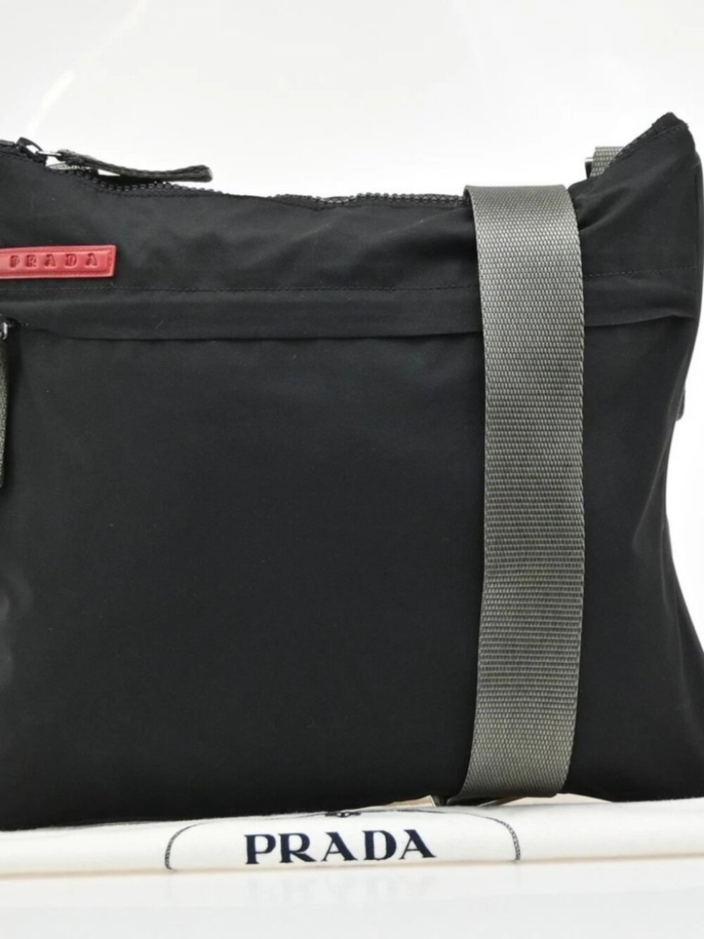PRADA Logo Sport Crossbody Shoulder Bag Nylon Canvas Black Green SHW 65KD178